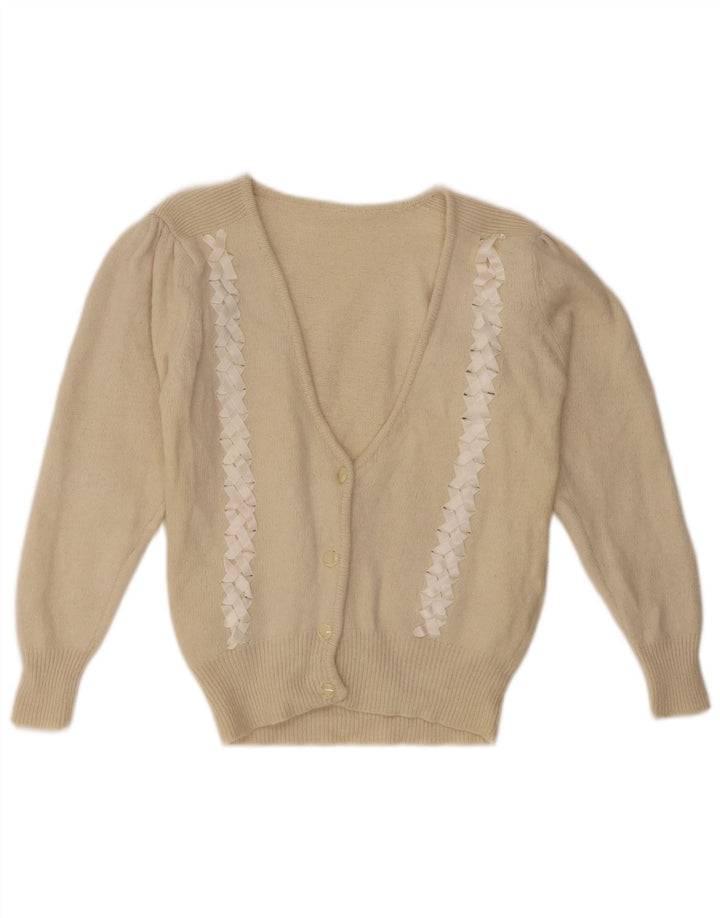 Maglione cardigan da donna vintage UK 10 piccolo beige