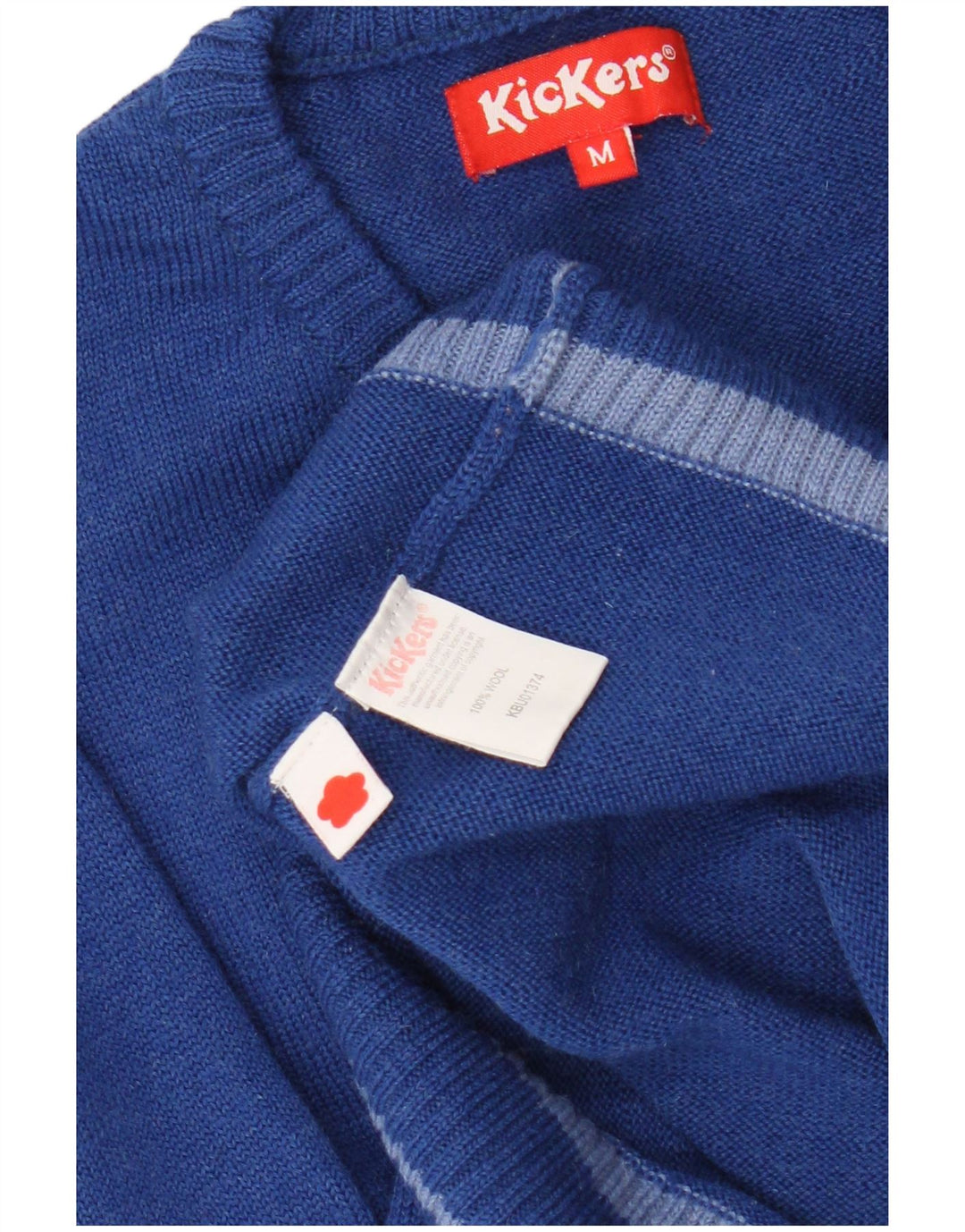 Maglione da uomo con scollo a V Kickers in lana blu medio