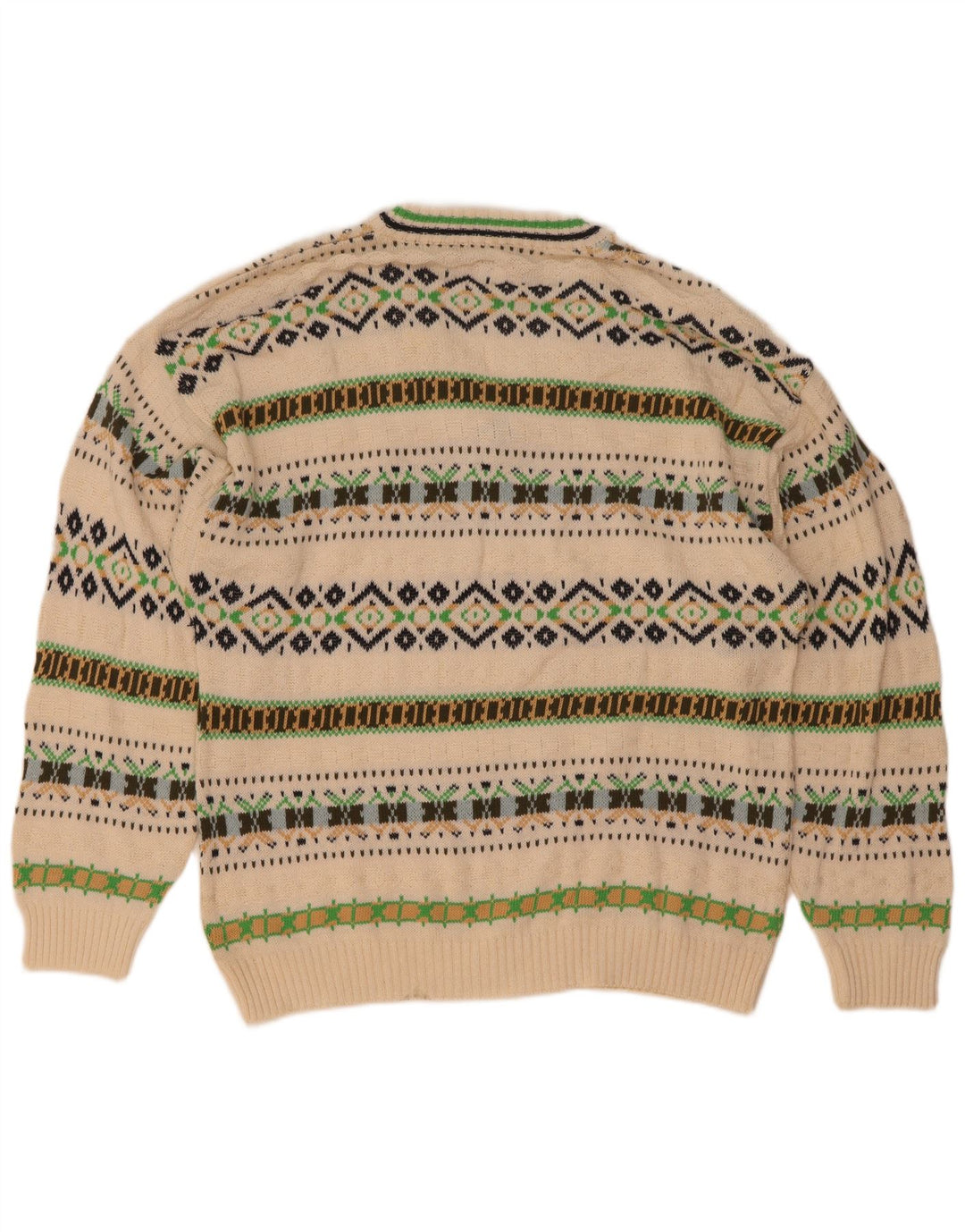 Maglione vintage da uomo con scollo a V in cotone geometrico bianco medio