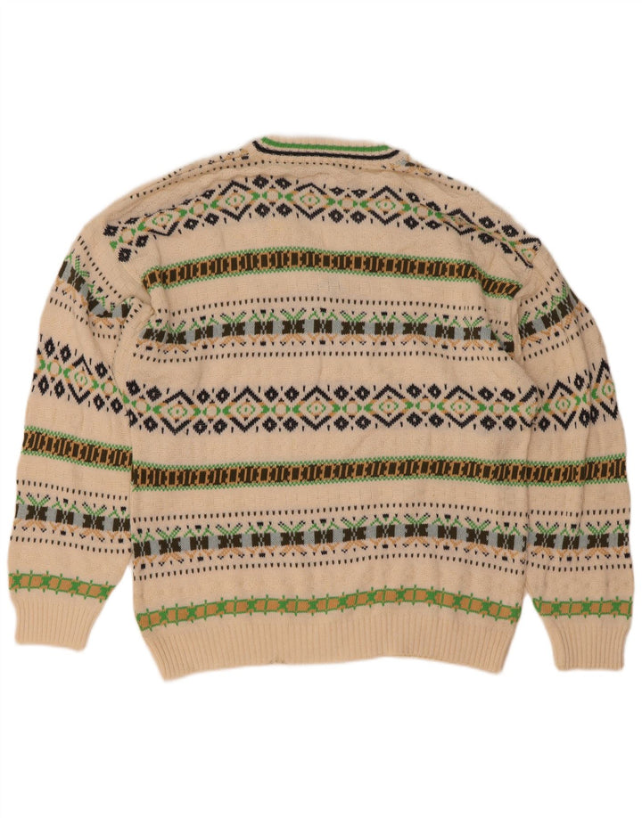 Maglione vintage da uomo con scollo a V in cotone geometrico bianco medio