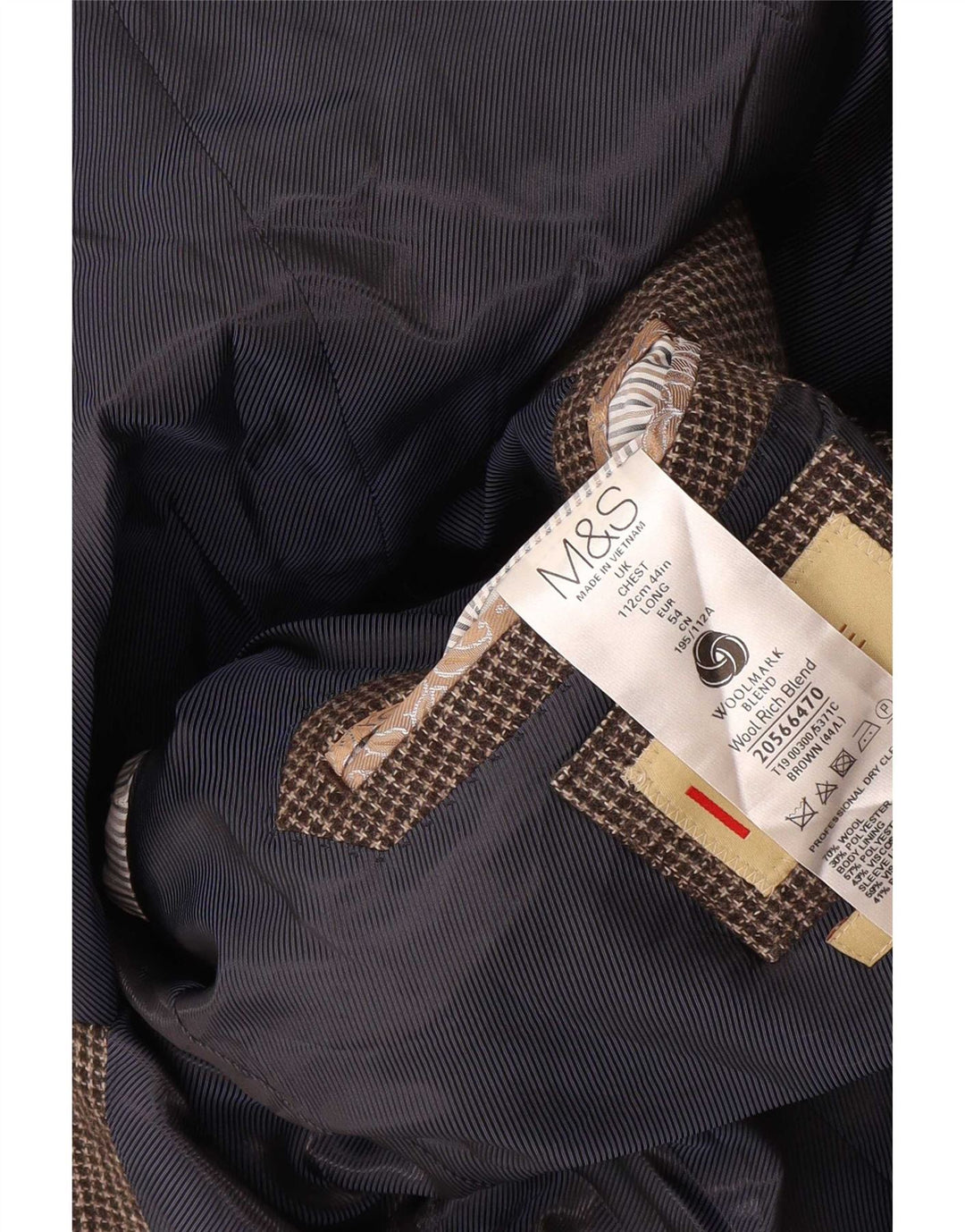 Giacca blazer lunga da uomo Marks & Spencer UK 44 XL pied de poule marrone
