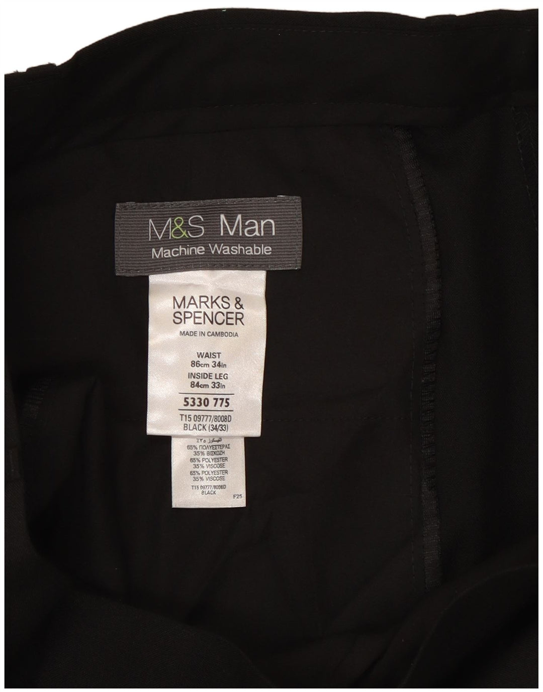 Pantaloni chino affusolati da uomo Marks & Spencer W34 L33 poliestere nero