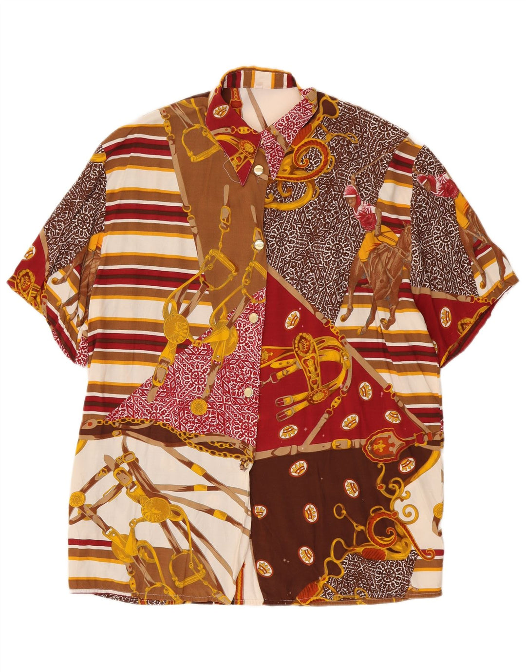 Camicia a maniche corte da equitazione vintage da donna IT 44 media multicolore