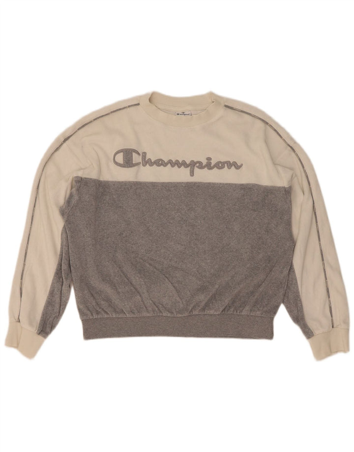Felpa con grafica da donna Champion, maglione UK 14, blocco colore bianco medio