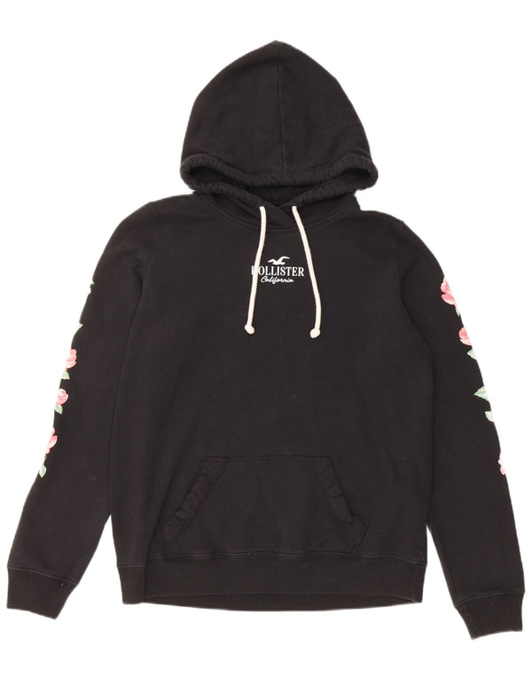 Felpa con cappuccio grafica da donna Hollister UK 14 cotone floreale nero medio