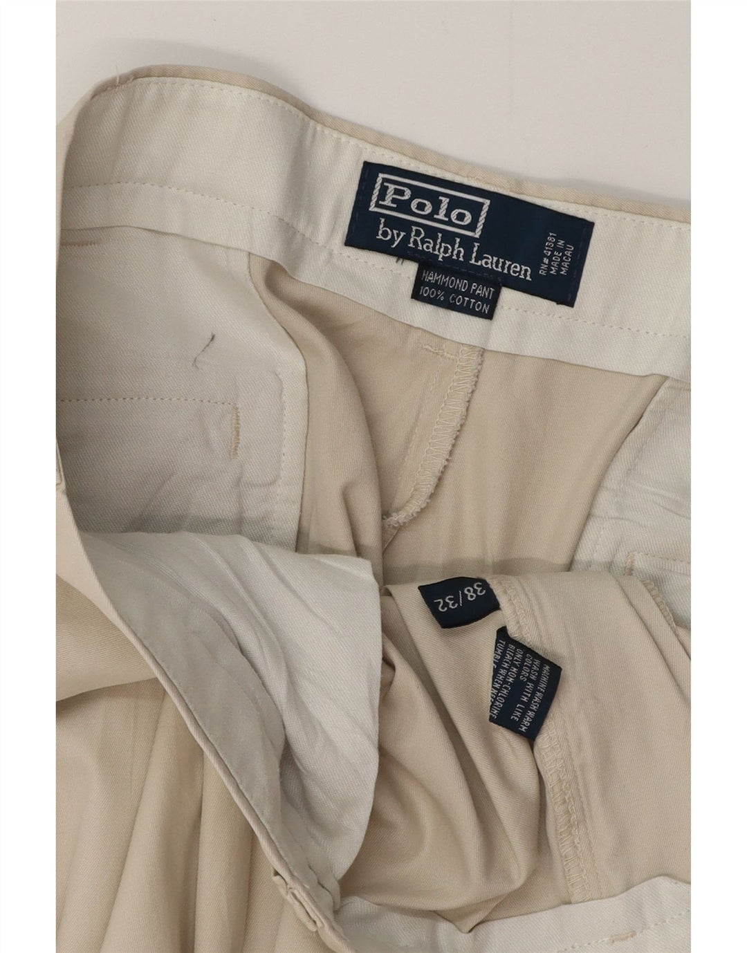 POLO RALPH LAUREN Pantaloni chino da uomo con pegging W38 L32 Cotone Beige