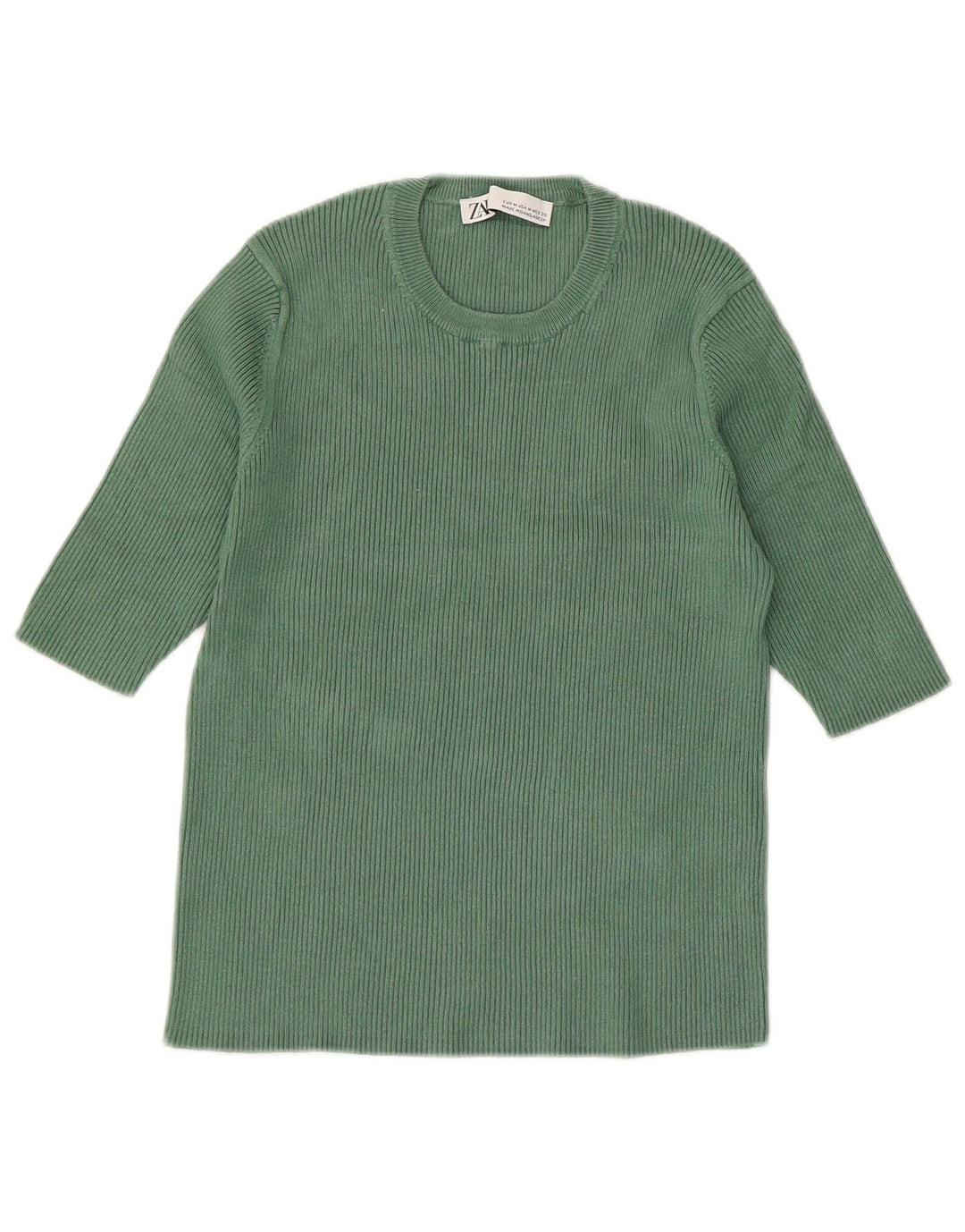Maglione girocollo a mezza manica da donna Zara UK 14 Viscosa verde medio