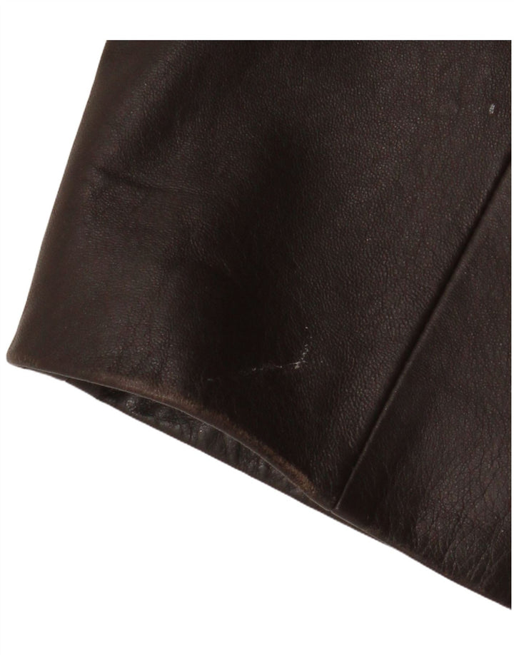 Giacca blazer in pelle vintage da donna a 3 bottoni UK 18 XL in pelle marrone