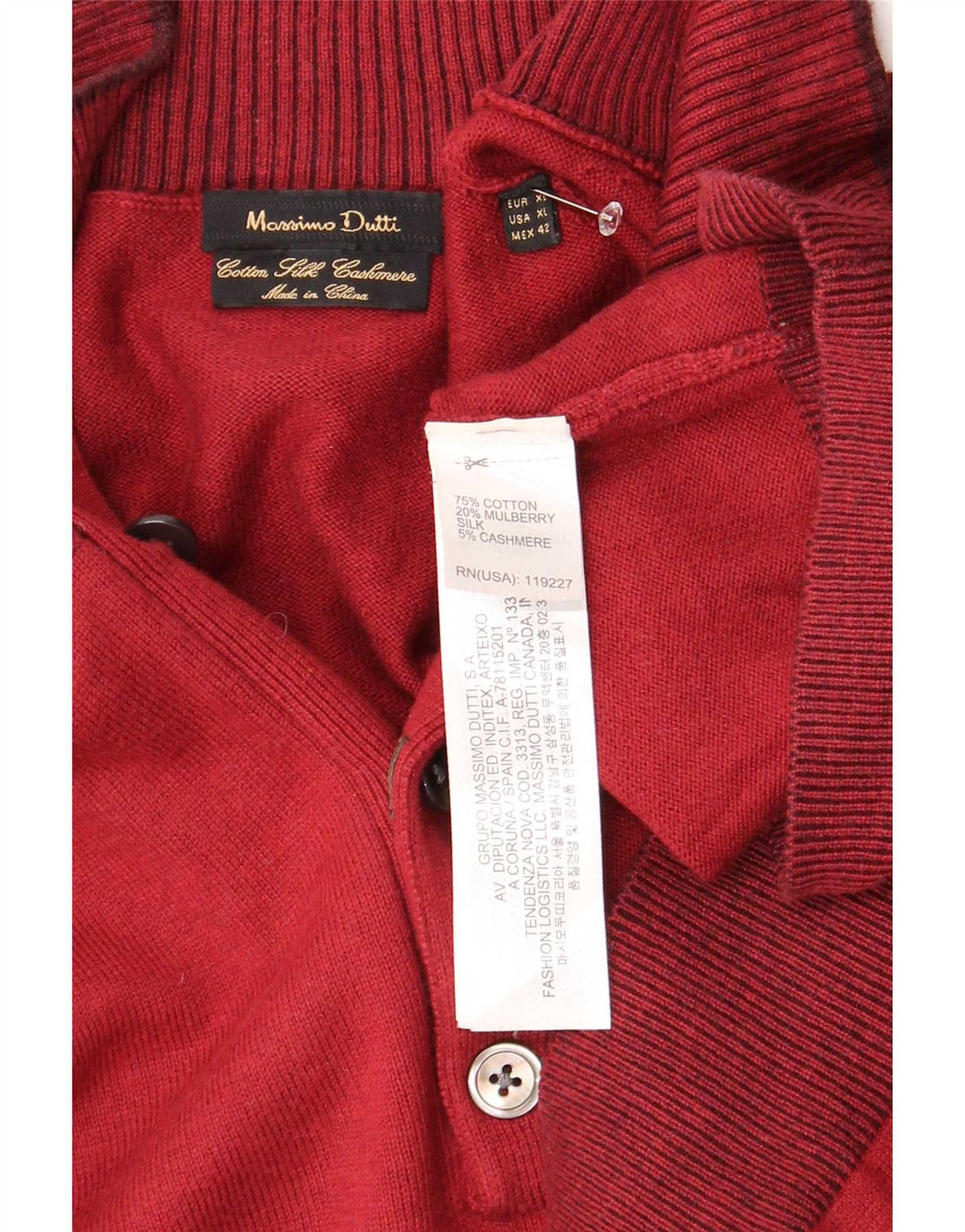 Massimo Dutti Maglione da uomo con collo a bottoni XL in cotone bordeaux