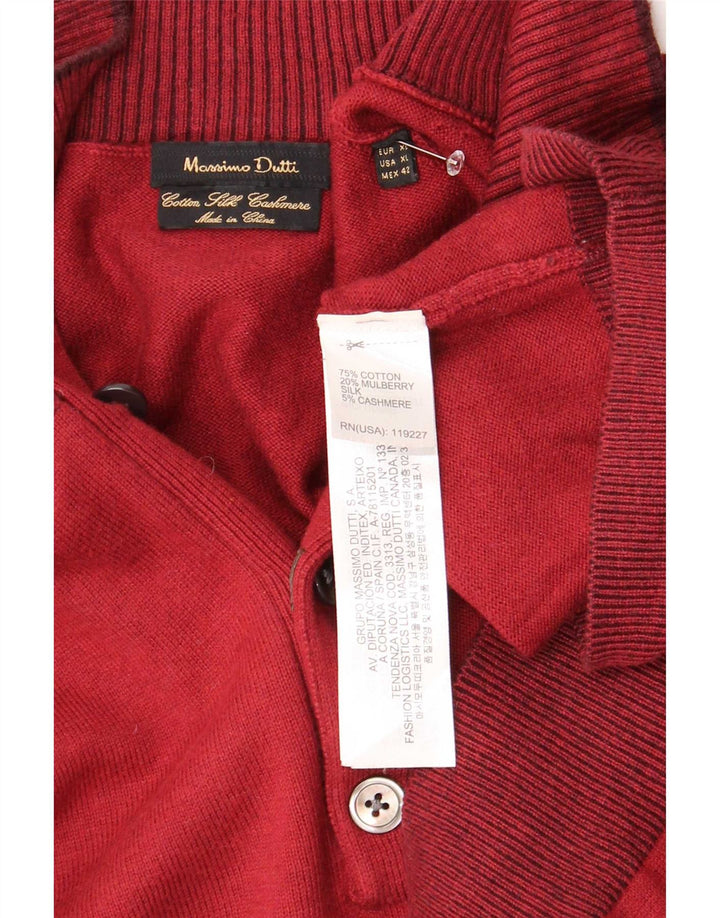 Massimo Dutti Maglione da uomo con collo a bottoni XL in cotone bordeaux
