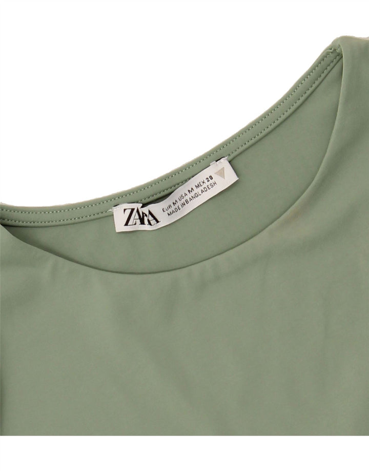 ZARA Womens Crop T-Shirt Top UK 12 Medium Green Nylon Vintage Zara and Second-Hand Zara from Messina Hembry 