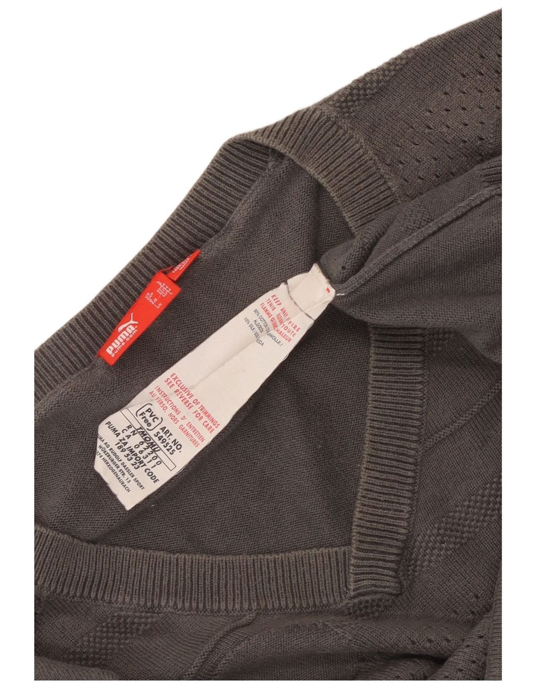 Maglione Puma da uomo con scollo a V, grande cotone geometrico grigio
