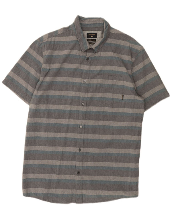 Camicia Quiksilver da uomo a maniche corte, vestibilità regolare, in cotone a righe grigio medio