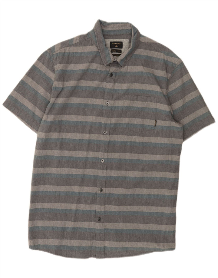 Camicia Quiksilver da uomo a maniche corte, vestibilità regolare, in cotone a righe grigio medio