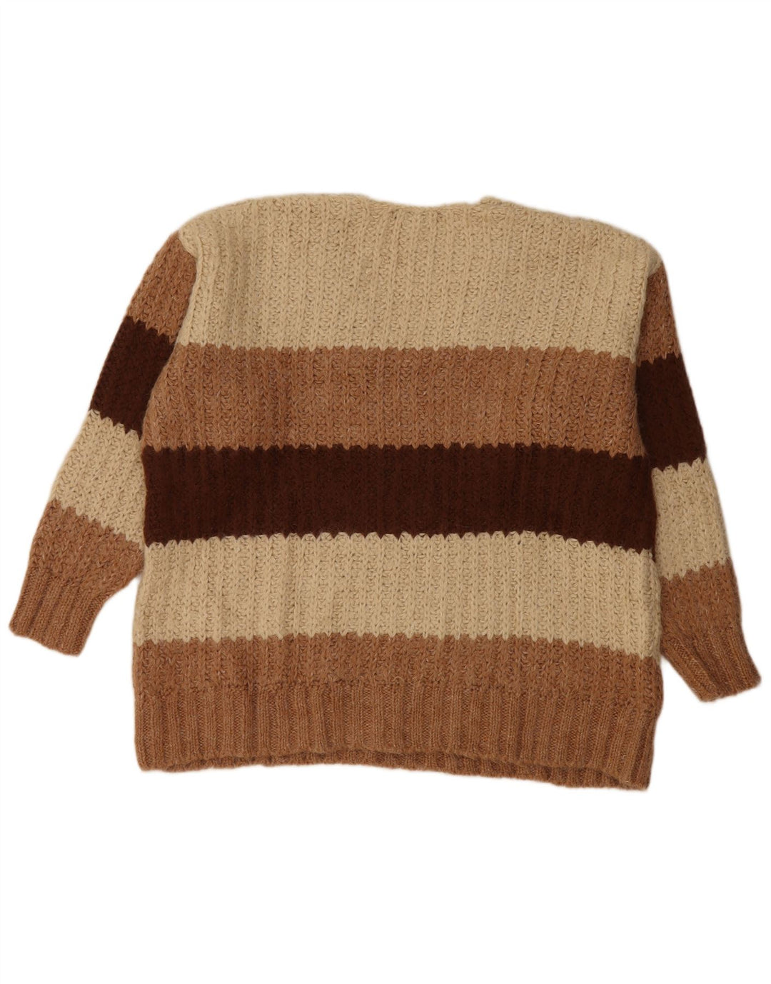ZARA Maglione Oversize da Donna con Scollo a V UK 14 Beige Medio a Righe