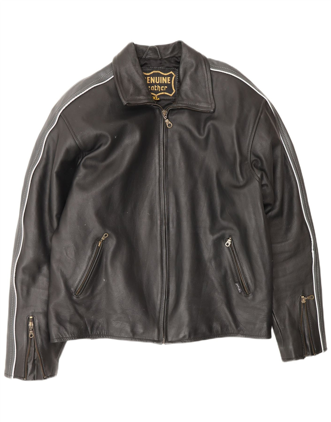 Giacca in pelle da uomo VINTAGE UK 42 XL Pelle color block nera