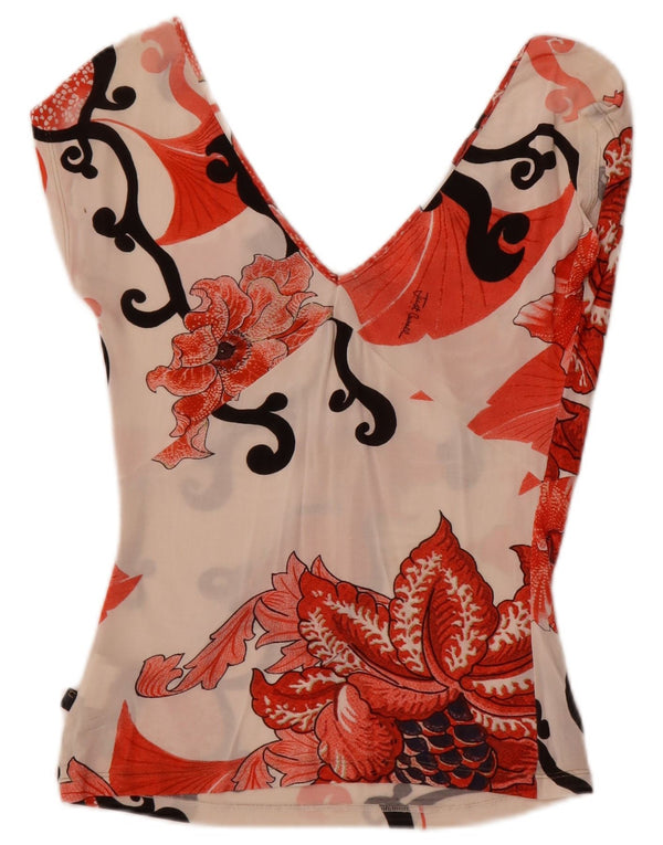 Just Cavalli Camicetta da donna Top UK 14 Grande elastan floreale bianco sporco