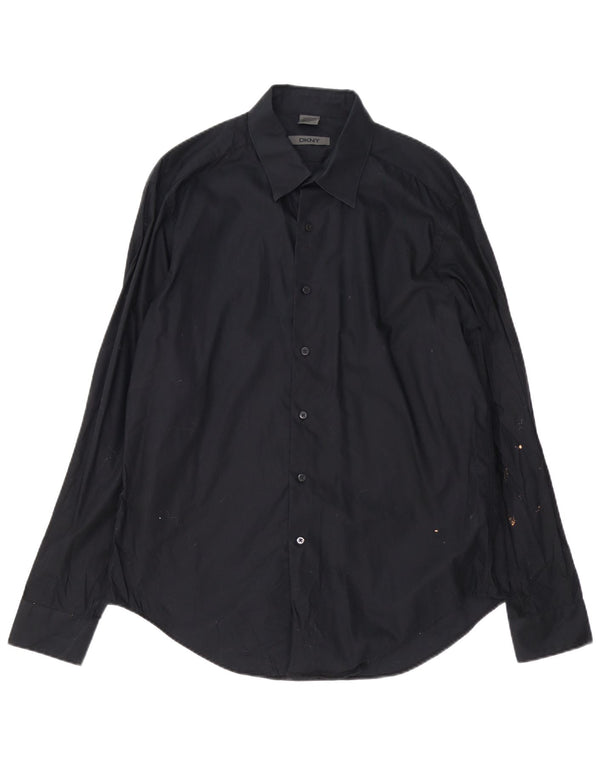 Dkny Mens Stretch Slim Fit Shirt Size 16 1/2 Large Black Cotton