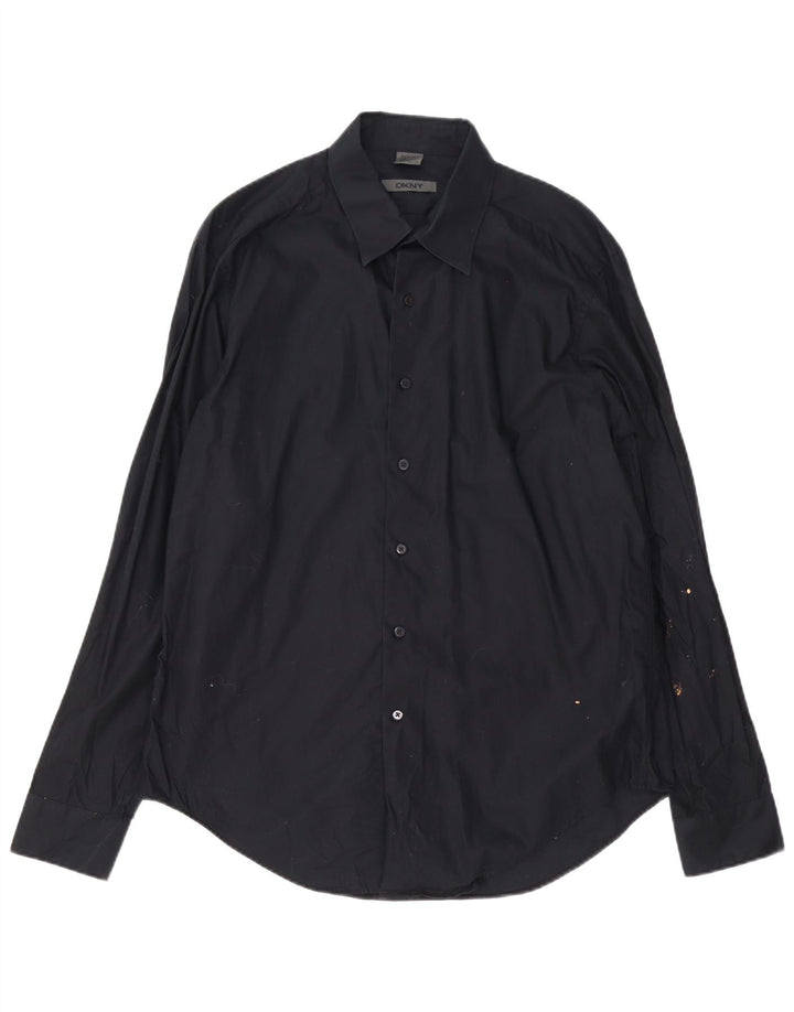 Camicia Dkny da uomo elasticizzata slim fit taglia 16 1/2 grande cotone nero