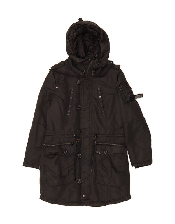 KHUJO Womens Hooded Parka Jacket UK 16 Large Black Nylon