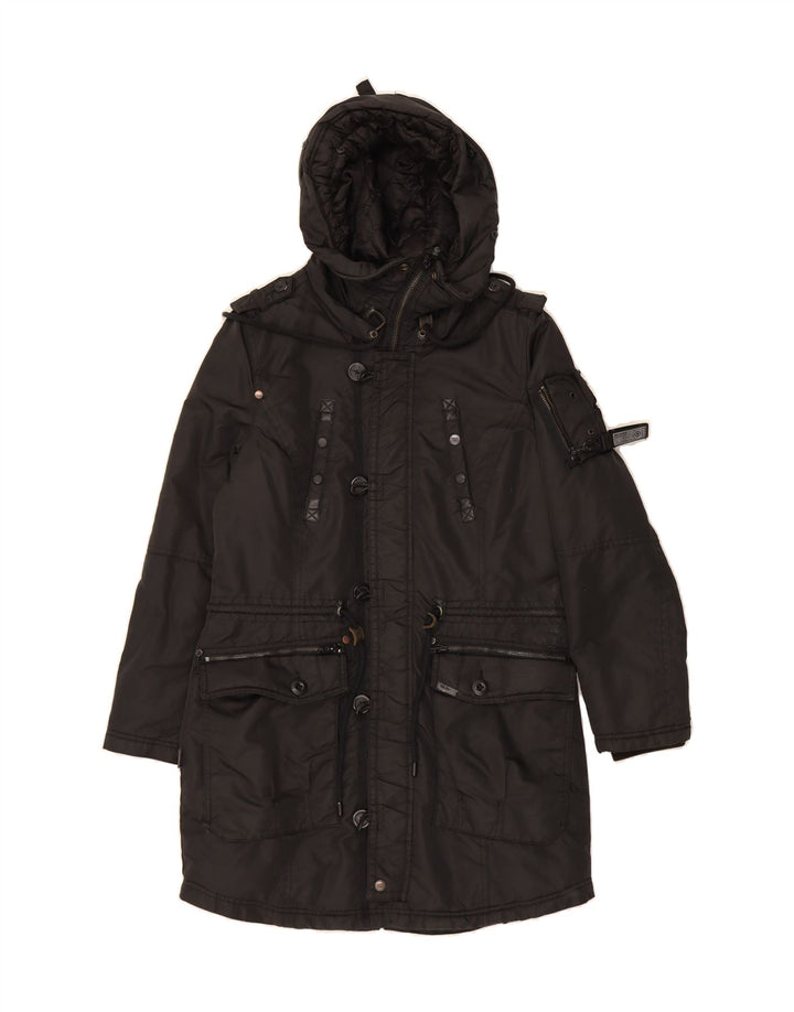 KHUJO Womens Hooded Parka Jacket UK 16 Large Black Nylon Vintage KHUJO and Second-Hand KHUJO from Messina Hembry 