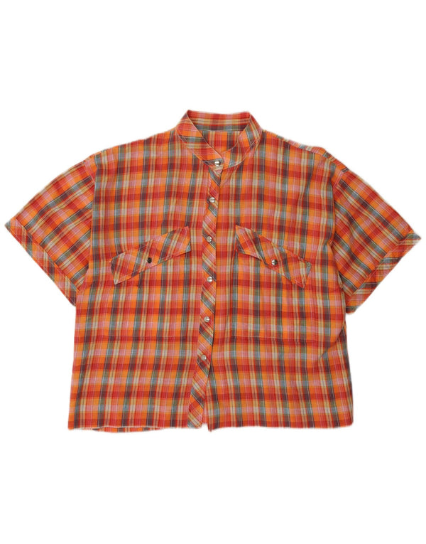 Camicetta camicia a maniche corte da donna vintage UK 16 grande quadretto arancione
