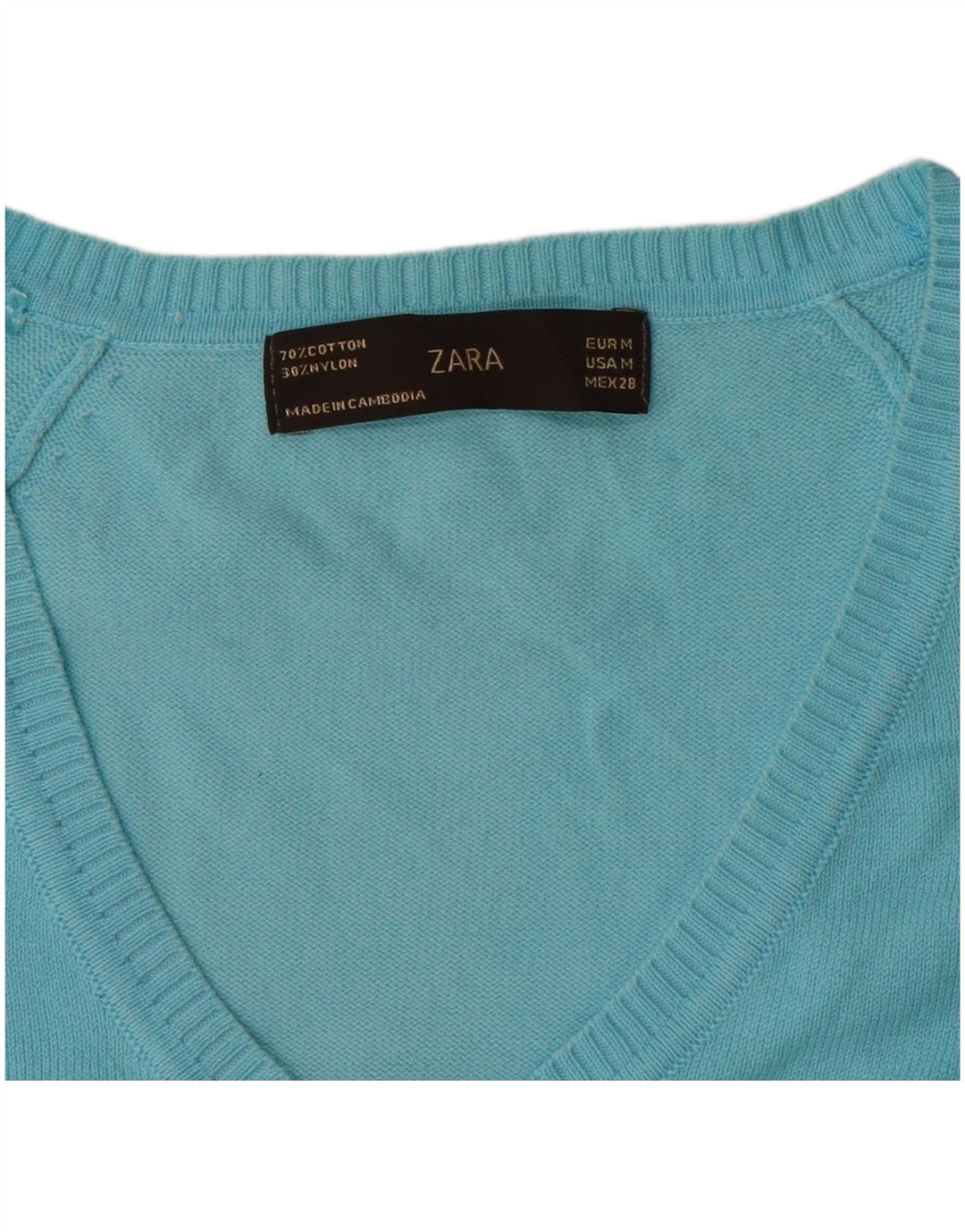 Maglione da donna con scollo a V Zara UK 12 Cotone blu medio