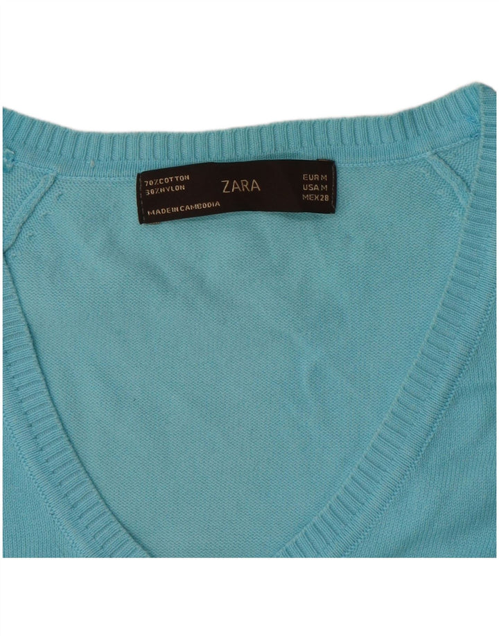 Maglione da donna con scollo a V Zara UK 12 Cotone blu medio