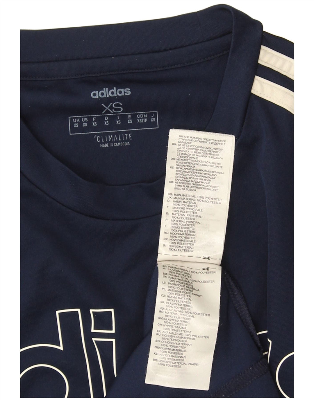 T-shirt grafica Adidas da uomo Climalite Top XS poliestere blu navy