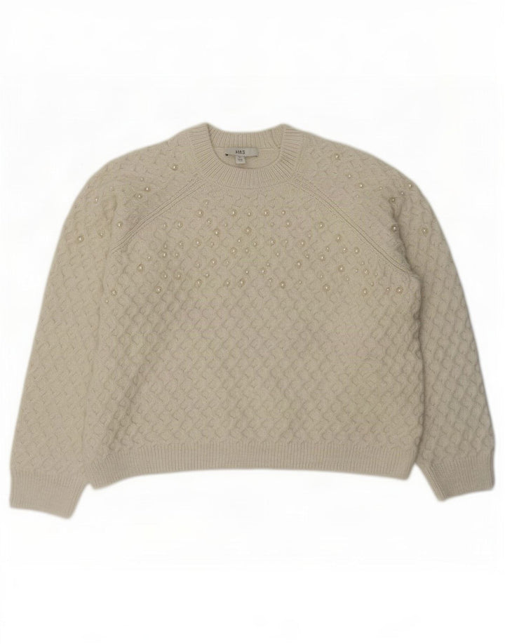 Maglione maglione girocollo da donna Marks & Spencer UK 14 medio bianco sporco