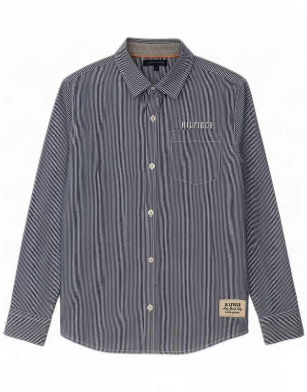 Tommy Hilfiger Boys Graphic Shirt 11-12 Years Blue Pinstripe Cotton
