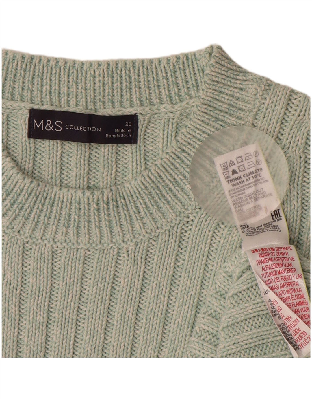 MARKS & SPENCER Maglione maglione girocollo da donna UK 20 2XL Cotone verde
