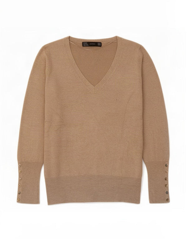 Maglione Zara da donna con scollo a V UK 12 Rayon beige medio