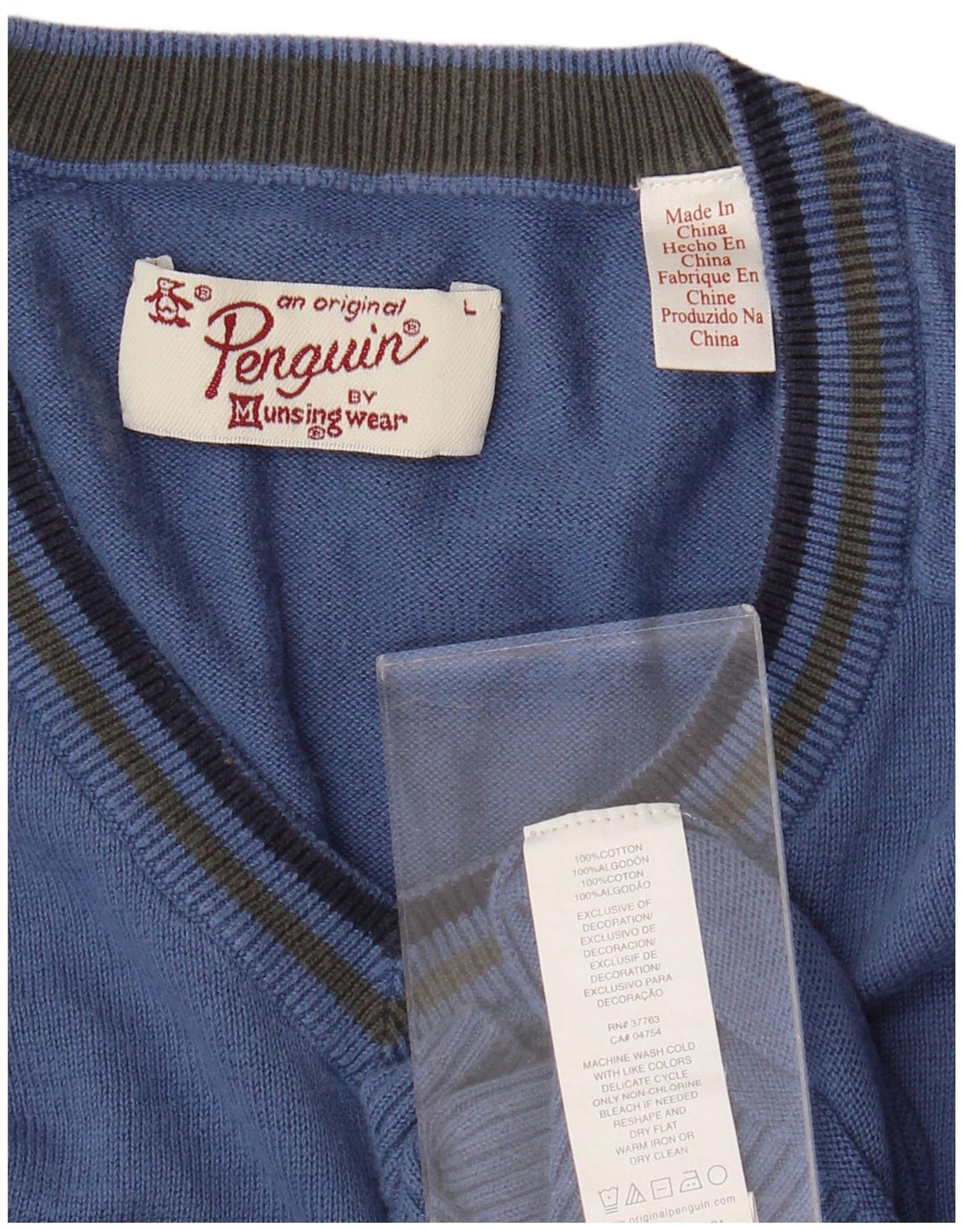 PENGUIN Maglione da uomo con scollo a V grande cotone blu