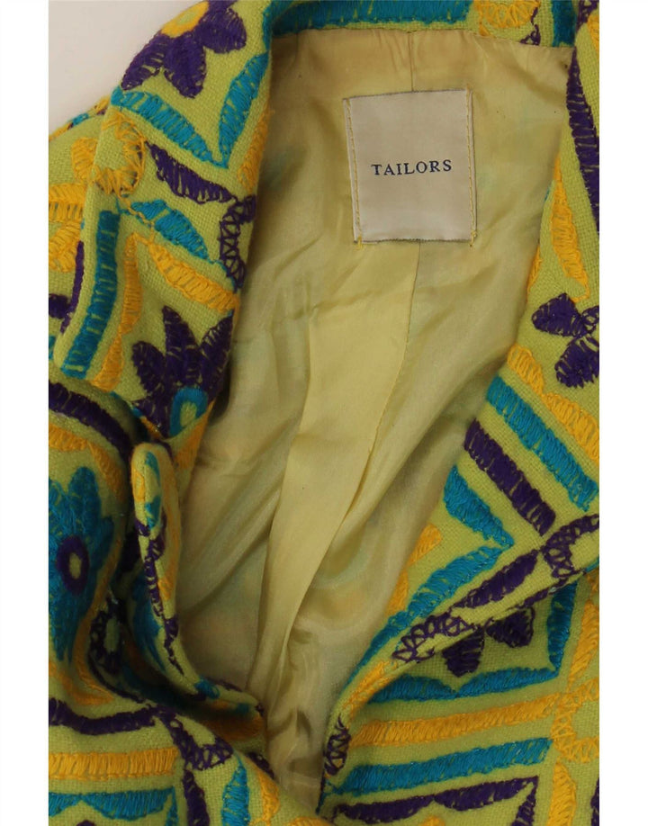 Giacca blazer vintage da donna a 3 bottoni UK 12 giallo medio floreale
