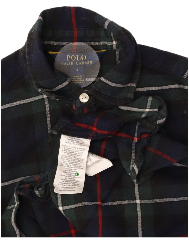 POLO RALPH LAUREN Abito camicia a maniche lunghe da bambina 6-7 anni blu navy a quadri