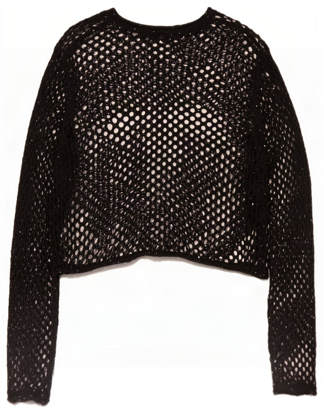 Top Zara da donna oversize a maniche lunghe all'uncinetto trasparente UK 10 piccolo nero