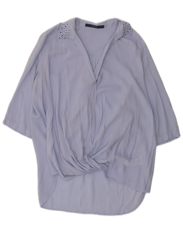 Guess - Top tunica oversize da donna con maniche a 3/4, UK 10, piccolo rayon maculato blu