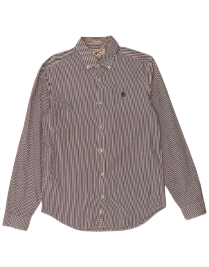 PENGUIN Camicia da uomo slim fit Heritage piccola in cotone gessato blu navy