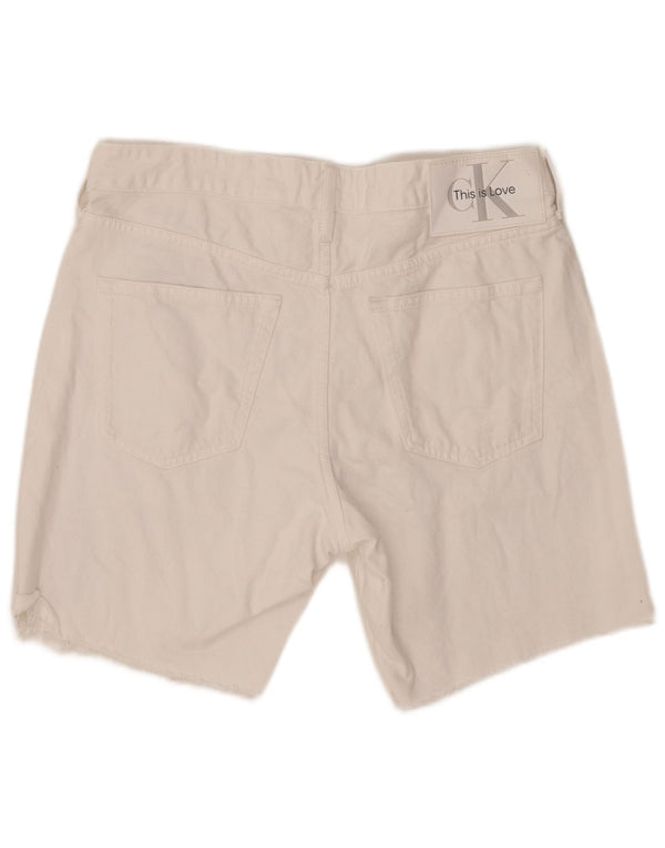 CALVIN KLEIN Mens Graphic Denim Shorts W31 Medium White Cotton