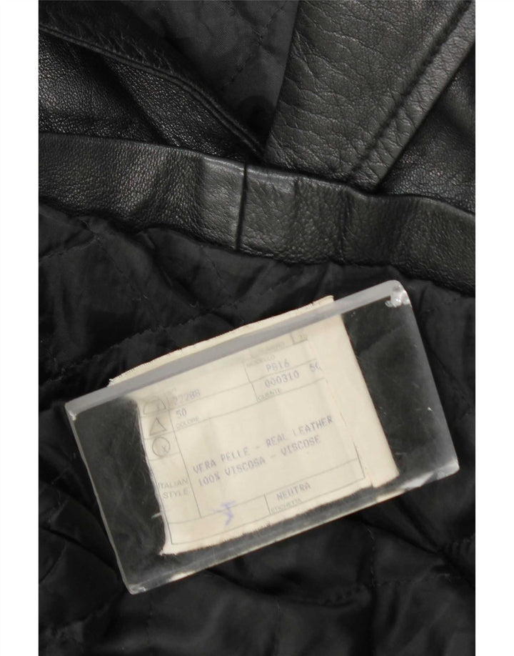 Cappotto in pelle vintage da uomo IT 50 grande in pelle nera