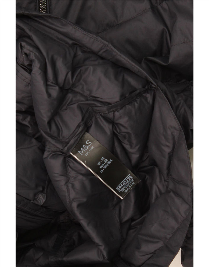 Giacca imbottita con cappuccio da donna Marks & Spencer UK 14 Large nera in poliammide