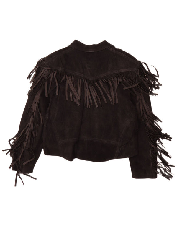 Giacca vintage in pelle scamosciata da donna IT 50 XL Cowboy in pelle nera