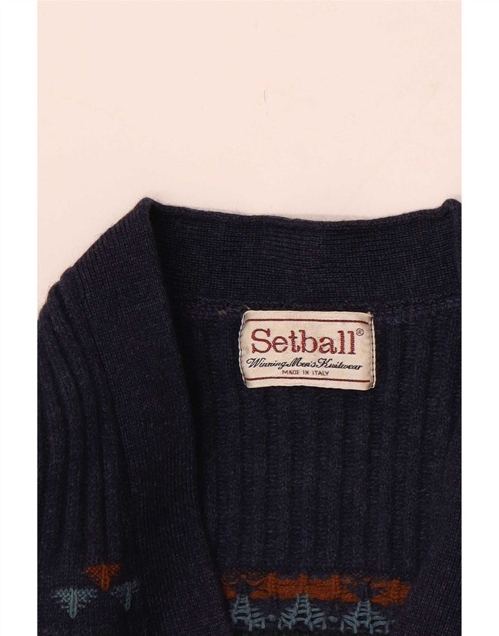 Maglione cardigan da uomo Setball medio blu navy geometrico
