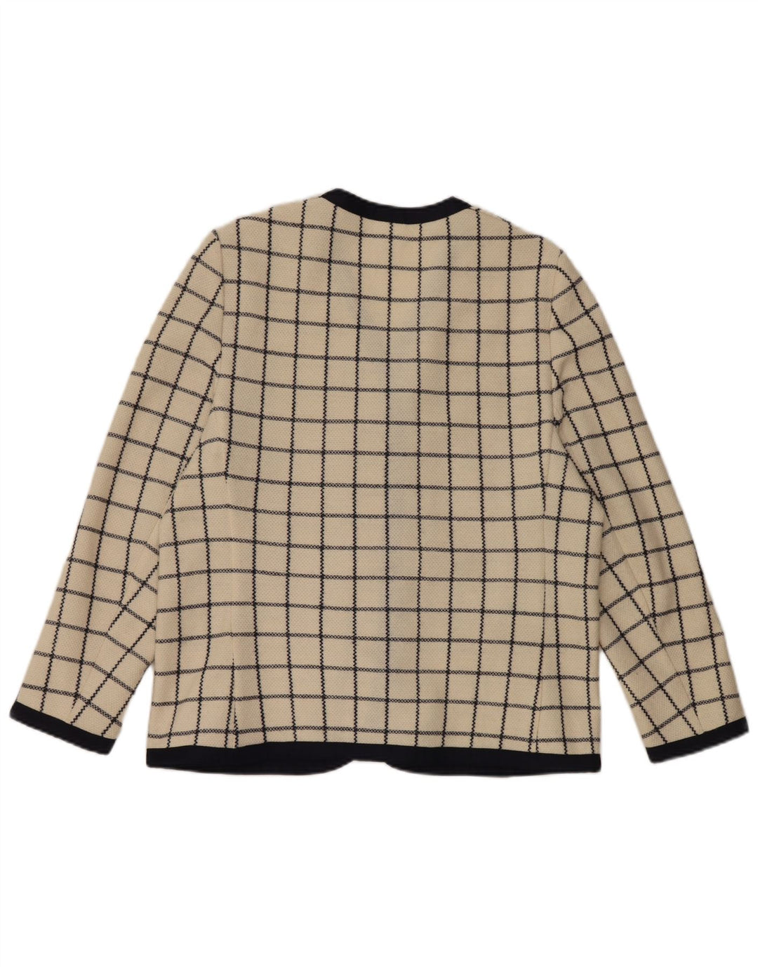 Giacca blazer a 4 bottoni lavorata a maglia da donna Liola UK 14 GRANDE Lana a quadri beige
