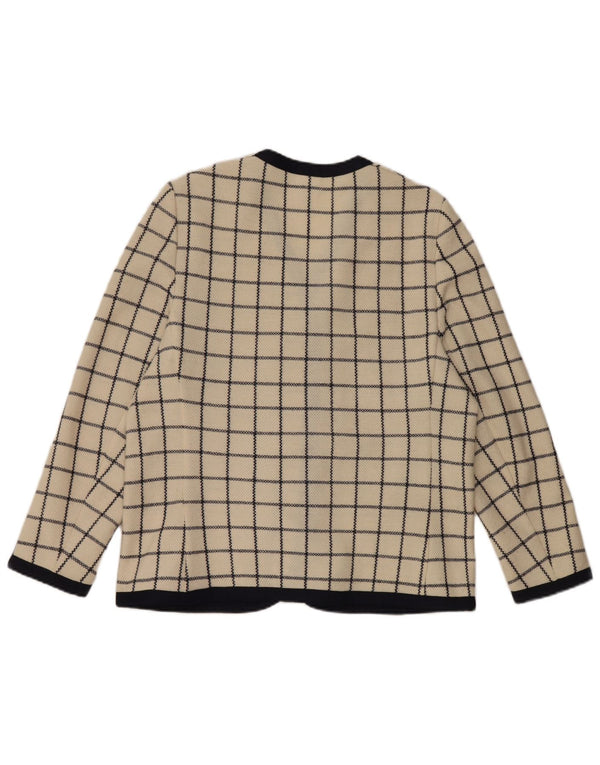 Giacca blazer a 4 bottoni lavorata a maglia da donna Liola UK 14 GRANDE Lana a quadri beige
