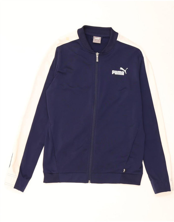 Giacca da ginnastica da uomo Puma Small in poliestere color block blu navy