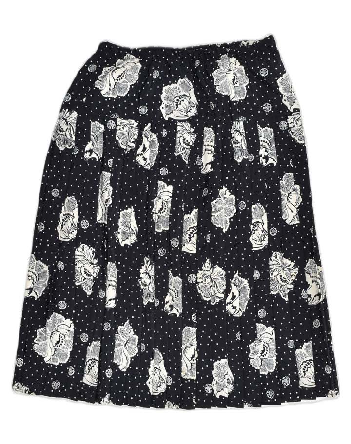 VINTAGE Womens Pleated Skirt UK 32 Medium  Navy Blue Floral | Vintage Vintage | Thrift | Second-Hand Vintage | Used Clothing | Messina Hembry 