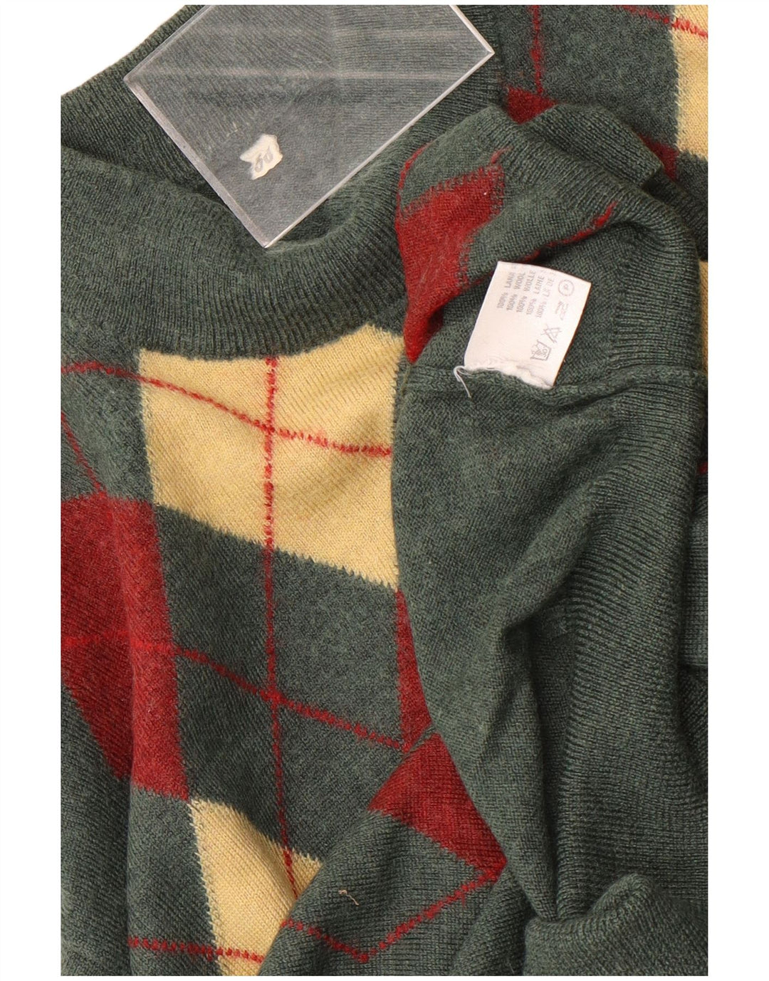 Maglione vintage da uomo con collo alto e collo alto IT 50 verde medio a rombi/diamante