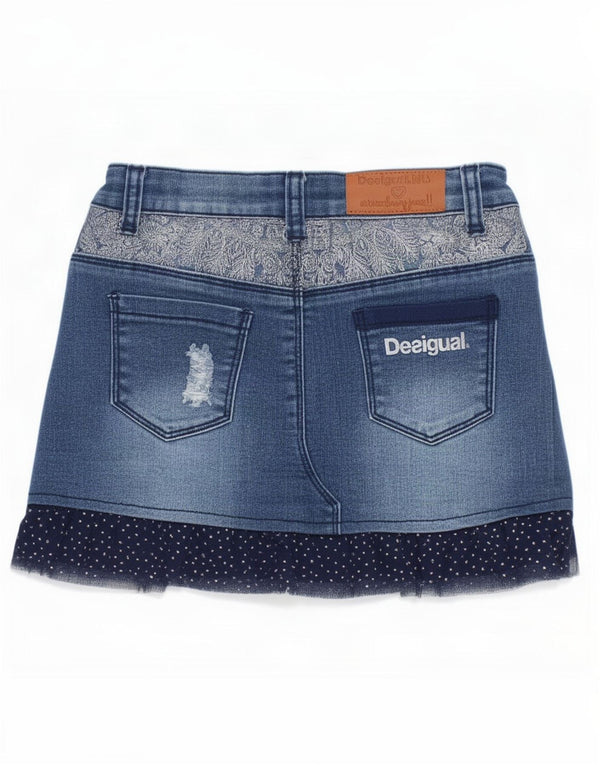 Desigual Gonna in denim grafico per ragazze 7-8 anni W22 Blu Patchwork in cotone